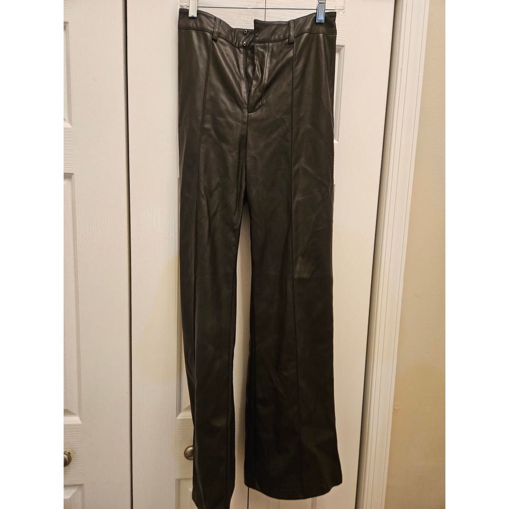 Micas Black Faux Leather High Waisted Straight Leg Pants Women Medium